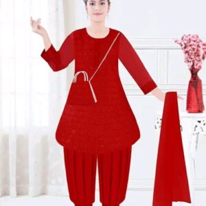 Red Afghani Kurti Shalwar Set for Girls
